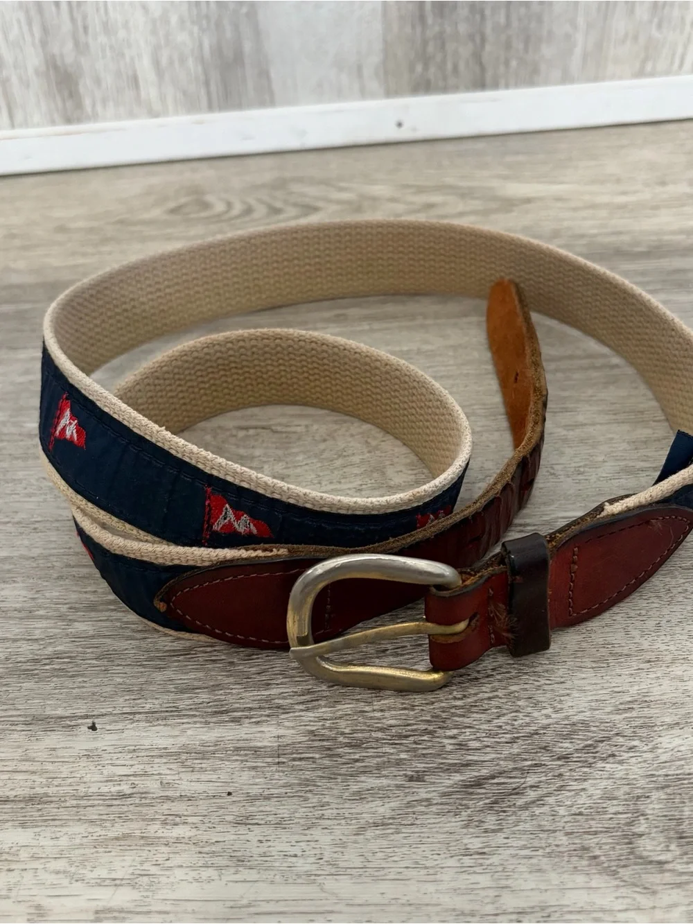 Warden Brooks Ltd Golf Belt Size 38 Nautical Flag Sailing Yacht Club Preppy